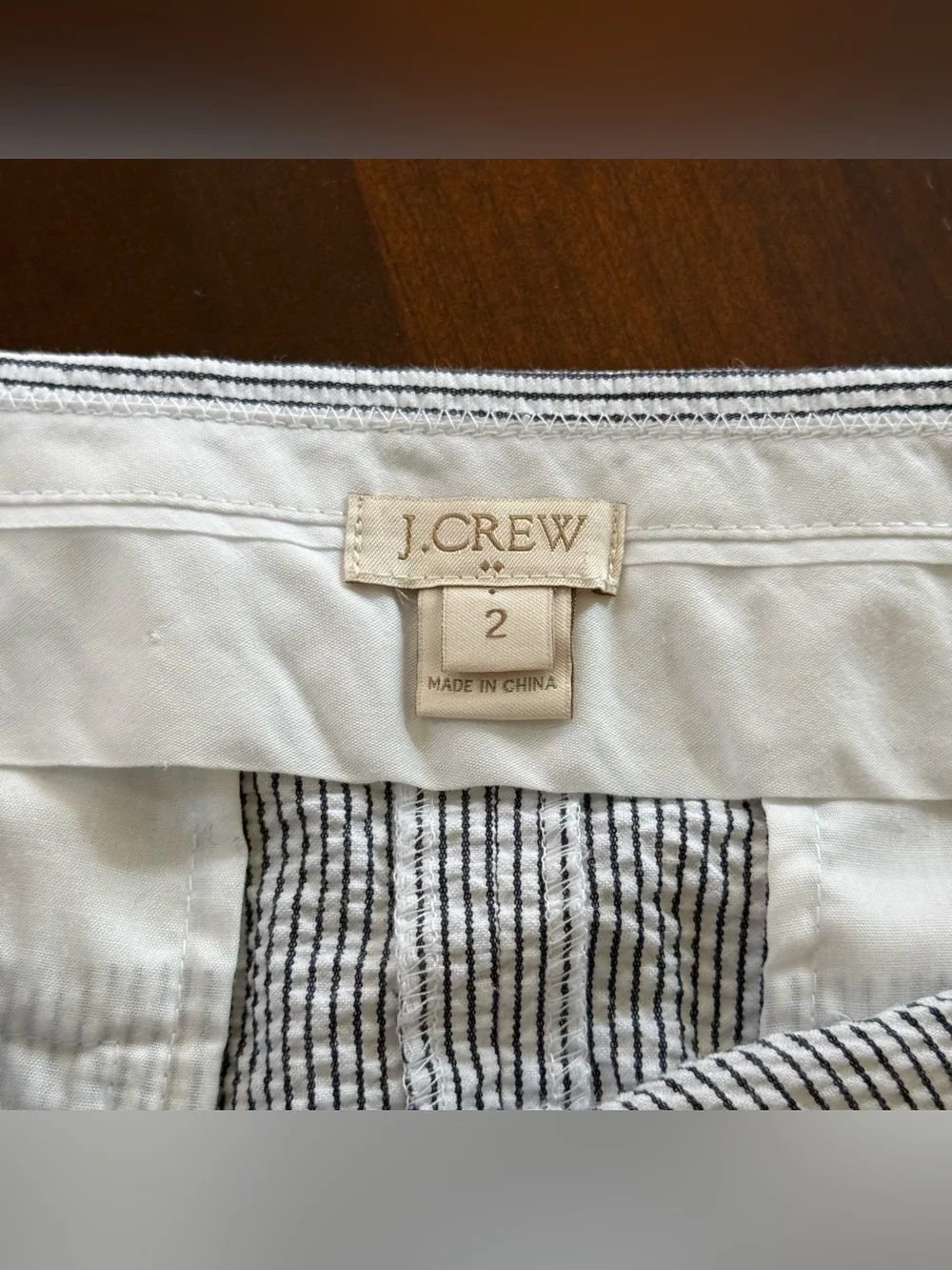 J. Crew White Seersucker Mini Skirt with Gold Buttons